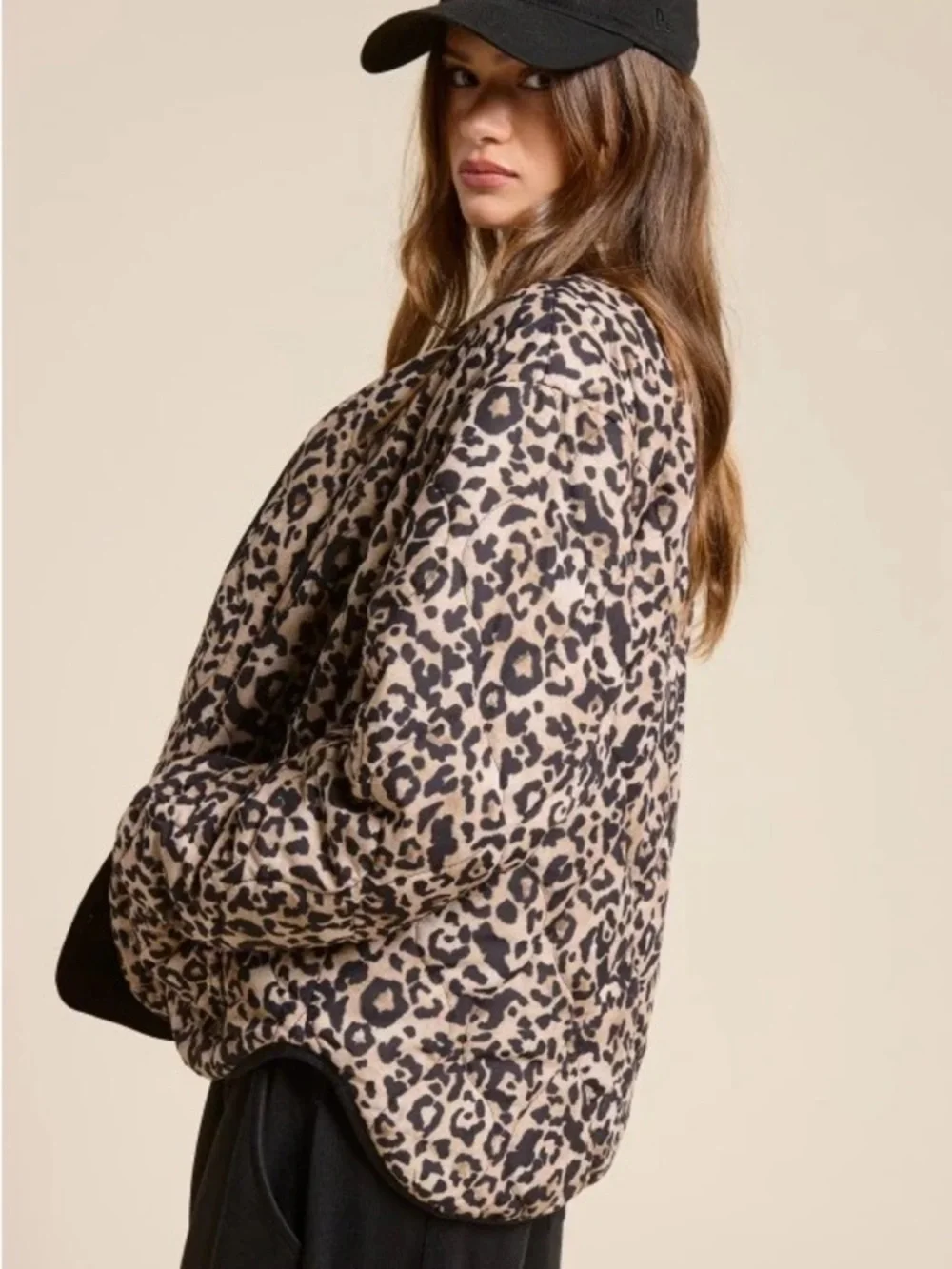 Kensie Quilted Spring Jacket Button-Up Leopard Cheetah Extra Large NWT oversized - Picture 3 of 14